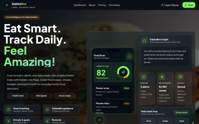 Screenshot of DabbaDoc - AI Food Health Intelligence for Indian Families | DabbaDoc