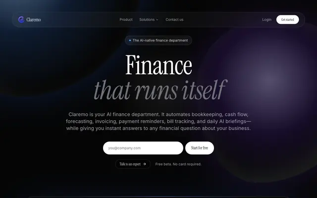Screenshot of Claremo — Finance that runs itself.
