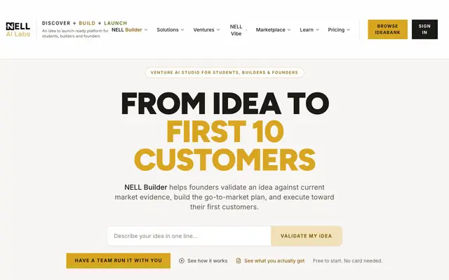 Screenshot of NELL Builder — AI Startup Launchpad