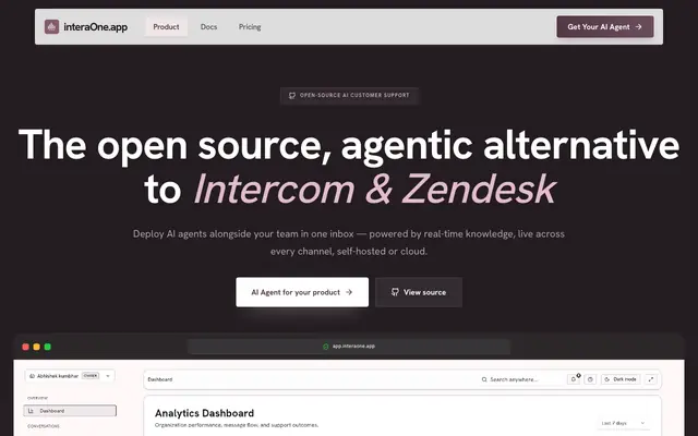Screenshot of InteraOne — Open Source Alternative to Intercom & Zendesk