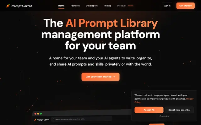 Screenshot of AI Prompt & Skill Library for Teams | Prompt Carrot
