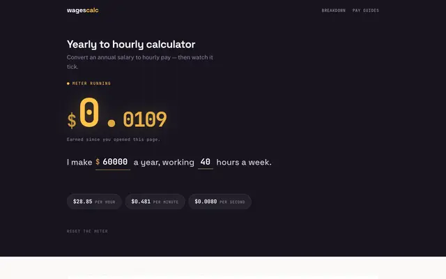 Screenshot of Yearly to Hourly Calculator | Annual Salary to Hourly Pay (2026)