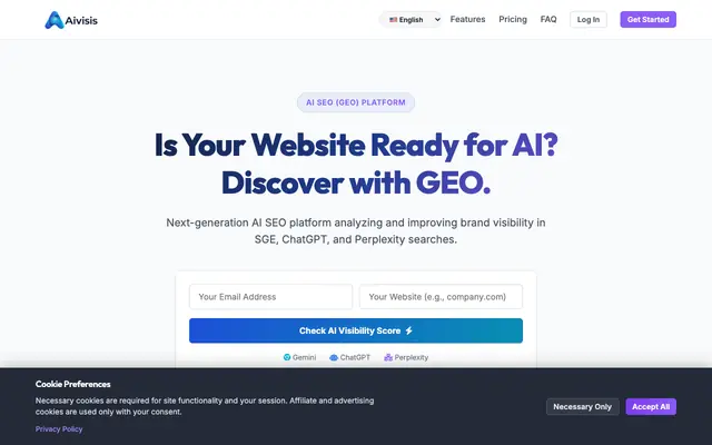 Screenshot of AIvisis.com - AI SEO and AI Visibility (GEO) Optimization Service