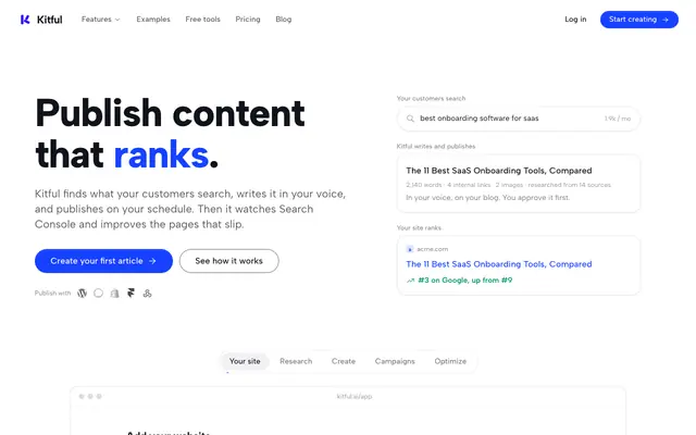 Screenshot of AI content workflow for SaaS teams | Kitful AI
