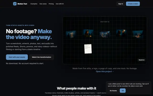 Screenshot of Motion Text — lyric videos, story videos, and kinetic captions in your browser