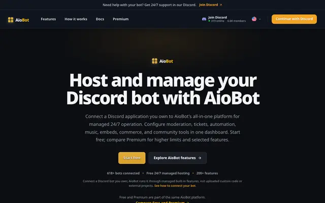 Screenshot of AioBot — Your bot, hosted and managed