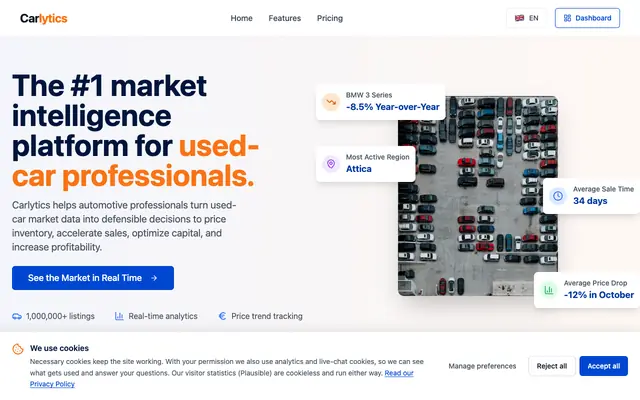 Screenshot of Carlytics - Used Car Data & Pricing Insights