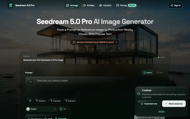 Screenshot of Seedream 5.0 Pro AI Image Generator & Model Compare