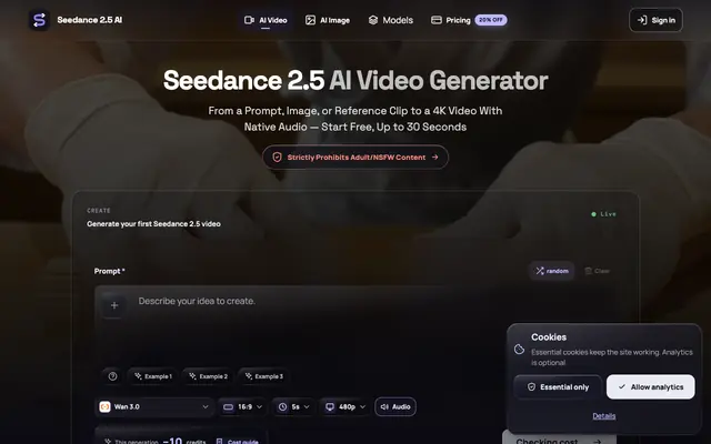 Screenshot of Seedance 2.5 AI Video Generator — Use Seedance 2.0 Now