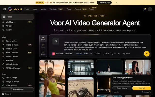 Screenshot of Voor AI: AI Video, Image & Audio Generator