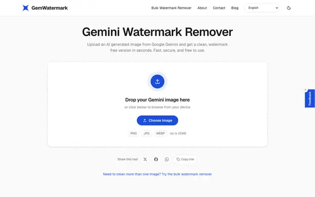 Screenshot of Gemini Watermark Remover: Free, Fast & Secure Online