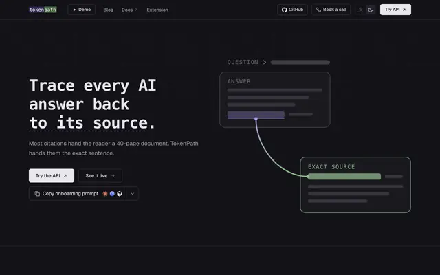 Screenshot of TokenPath — Citations, built for AI agents