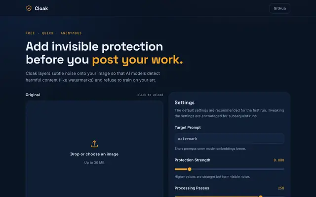 Screenshot of Cloak - AI Art Protection