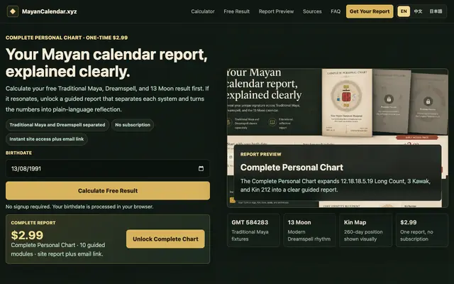 Screenshot of Mayan Calendar | Traditional Maya and Dreamspell Calculator