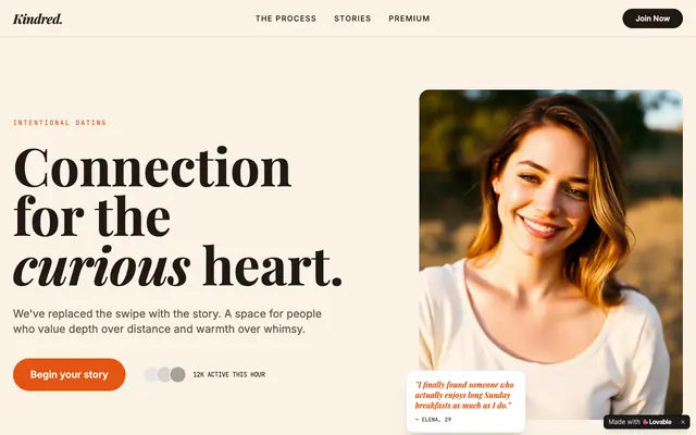 Screenshot of Kindred — Intentional dating for the curious heart