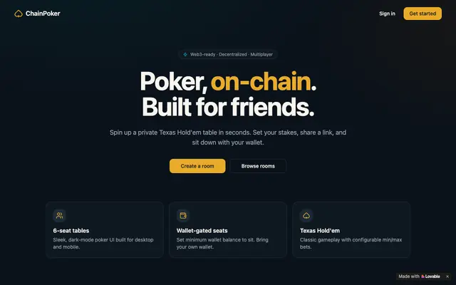 Screenshot of ChainPoker — Decentralized Texas Hold'em