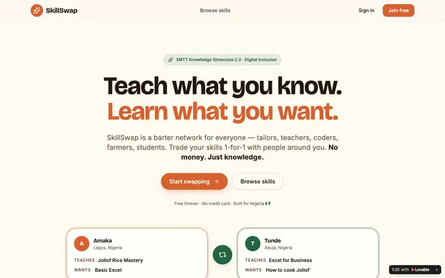 Screenshot of SkillSwap — Barter Skills With Anyone in Nigeria
