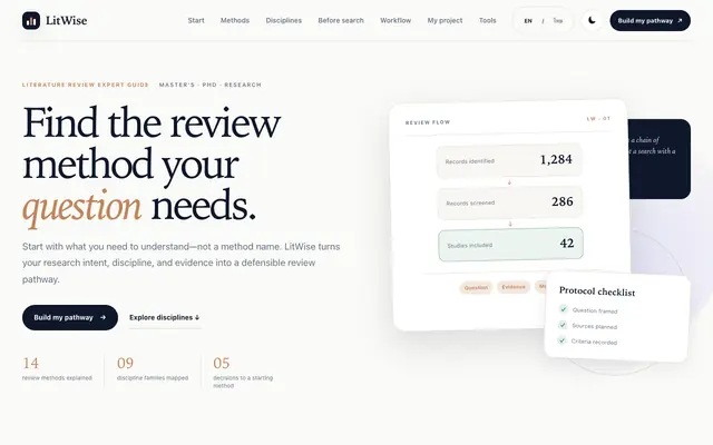 Screenshot of LitWise — Literature Review Expert Guide