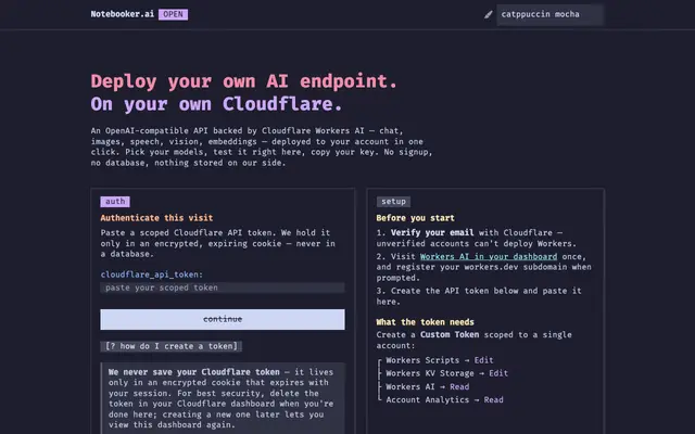 Screenshot of Open Notebooker — deploy your own AI endpoint