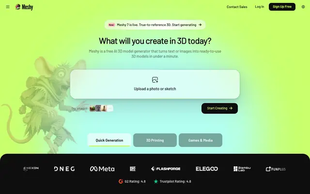 Screenshot of AI 3D Model Generator: Create 3D from Text & Images | Meshy