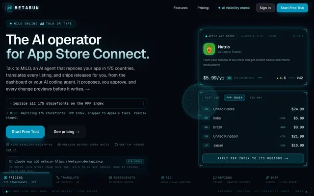 Screenshot of MetaRun · AI Operator for App Store Connect