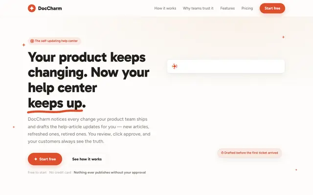 Screenshot of DocCharm — The help center that keeps itself up to date