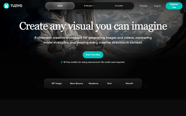Screenshot of tuziyo.com - AI Image & Video Generation Studio