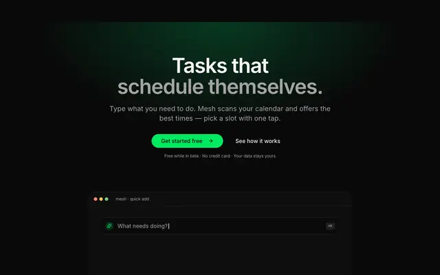 Screenshot of Mesh — Tasks that schedule themselves