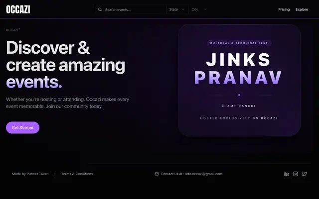 Screenshot of Occazi – AI-Powered Full-Stack Event Management Platform