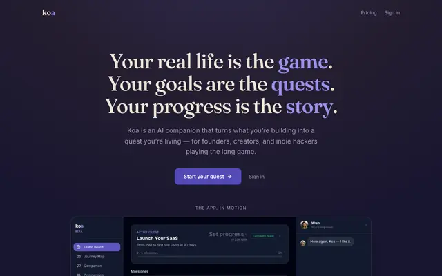 Screenshot of Koa — Your real life is the game