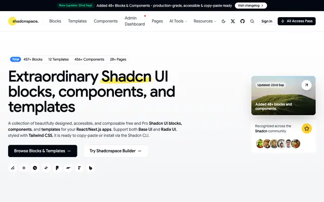 Screenshot of Shadcn UI Blocks, Templates, and Components | Free and Pro
