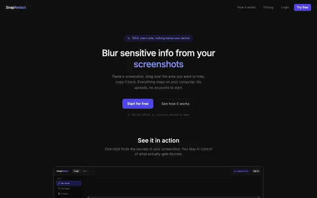 Screenshot of SnapRedact: Blur sensitive info from screenshots