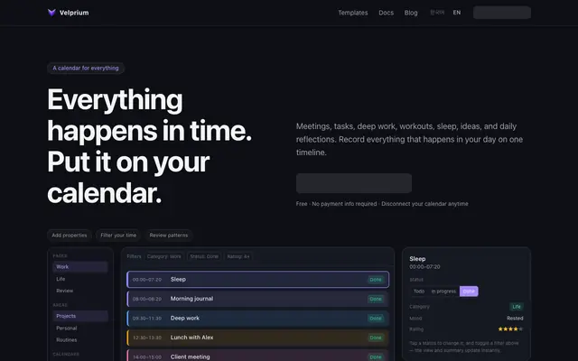 Screenshot of Velprium — Time Workspace