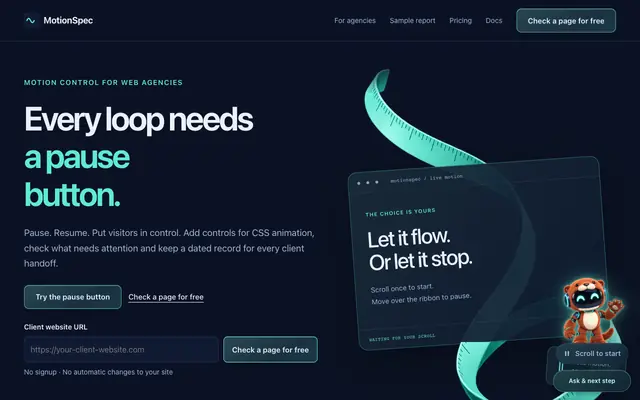 Screenshot of MotionSpec — Verified motion for AI-generated web apps