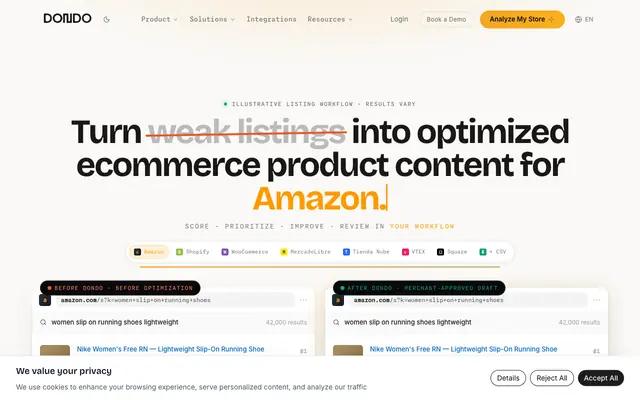 Screenshot of Dondo | AI Listing Optimization for Every Marketplace
