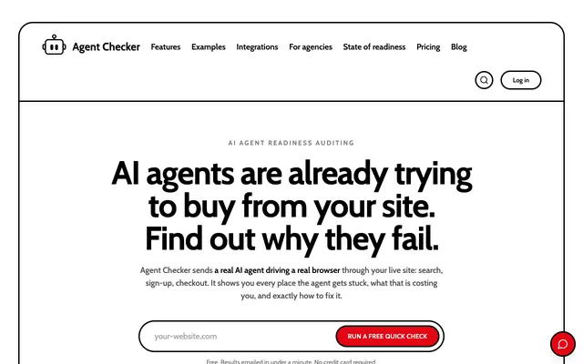 Screenshot of Agent Readiness Audits & Assessments - Agent Checker