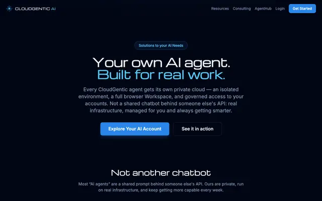 Screenshot of CloudGenticAI.com — Your AI Agent