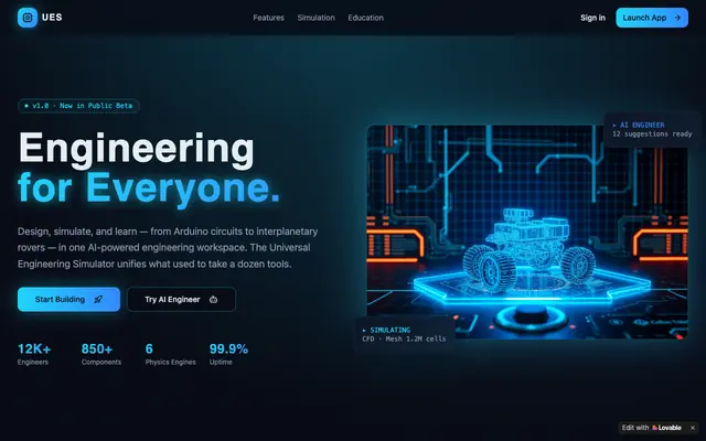 Screenshot of Universal Engineering Simulator — Engineering for Everyone