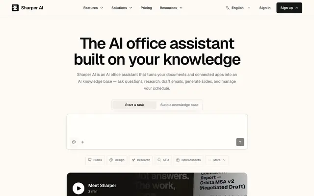 Screenshot of Sharper AI | AI Office Assistant Built on Your Knowledge
