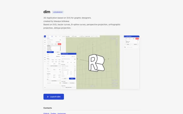Screenshot of dim — 3D Application based on SVG for graphic designers