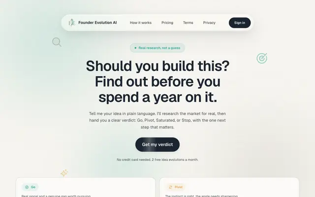 Screenshot of Founder Evolution AI: AI startup idea validator