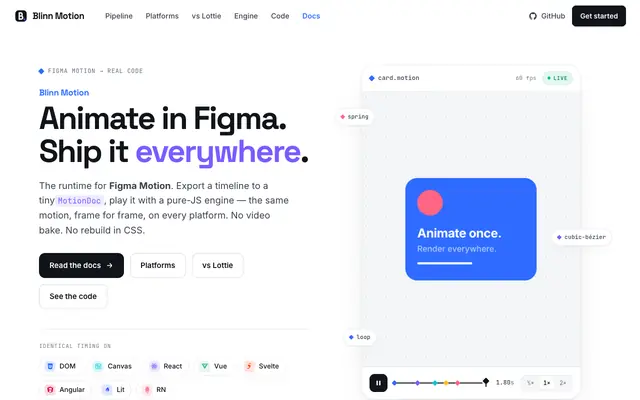 Screenshot of Blinn Motion — Figma Motion → real code