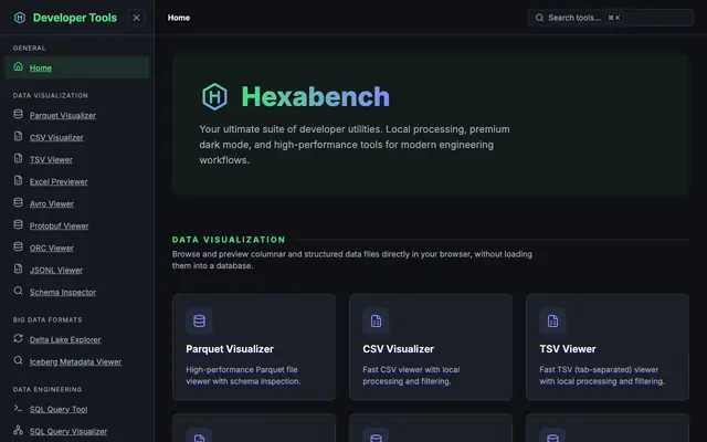 Screenshot of Hexabench | Free Local-First Developer Tools