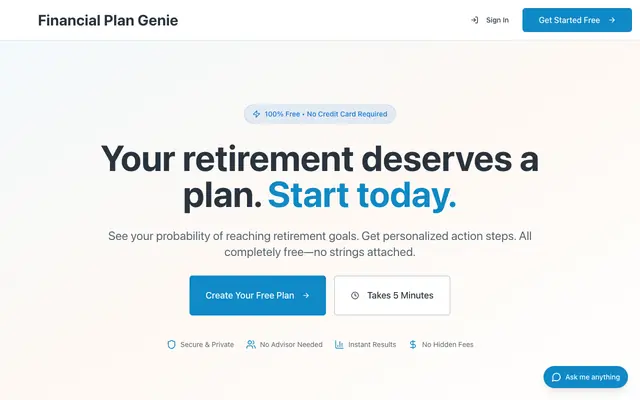 Screenshot of Financial Plan Genie - Free Retirement Planning Tool