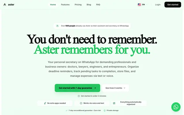 Screenshot of Aster | Lembretes e Controle de Gastos pelo WhatsApp