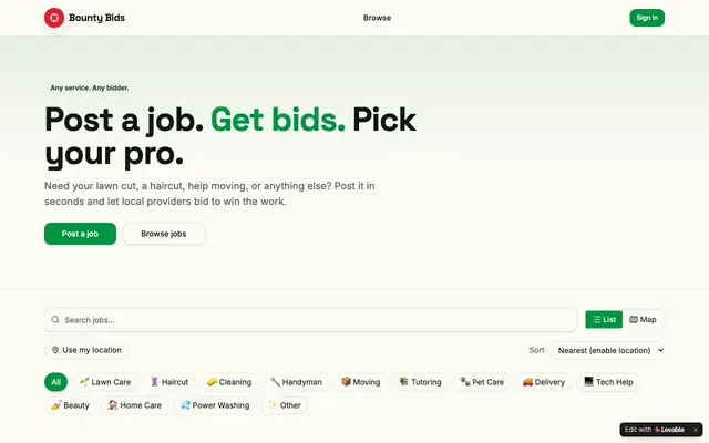Screenshot of Bounty Bids — Bid on any local job