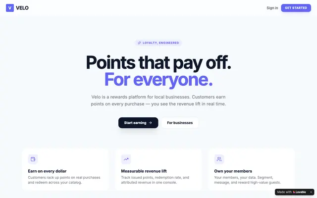 Screenshot of Velo — Loyalty rewards for local businesses