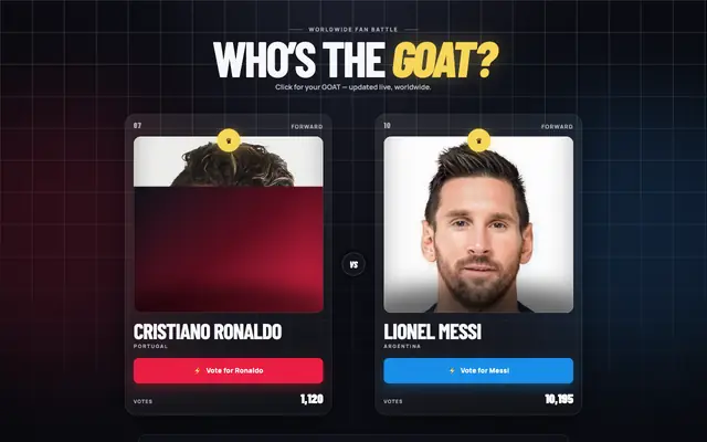 Screenshot of GOAT Vote — Ronaldo vs Messi