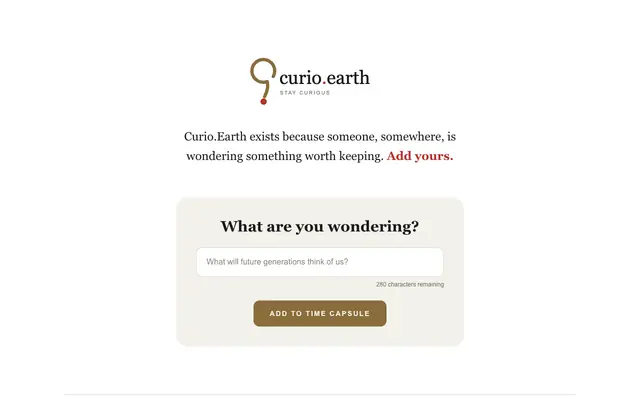 Screenshot of curio.earth — Stay Curious