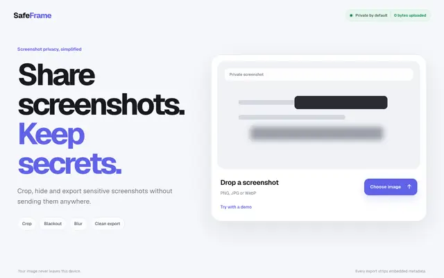 Screenshot of SAFEFRAME — Private Screenshot Sanitizer